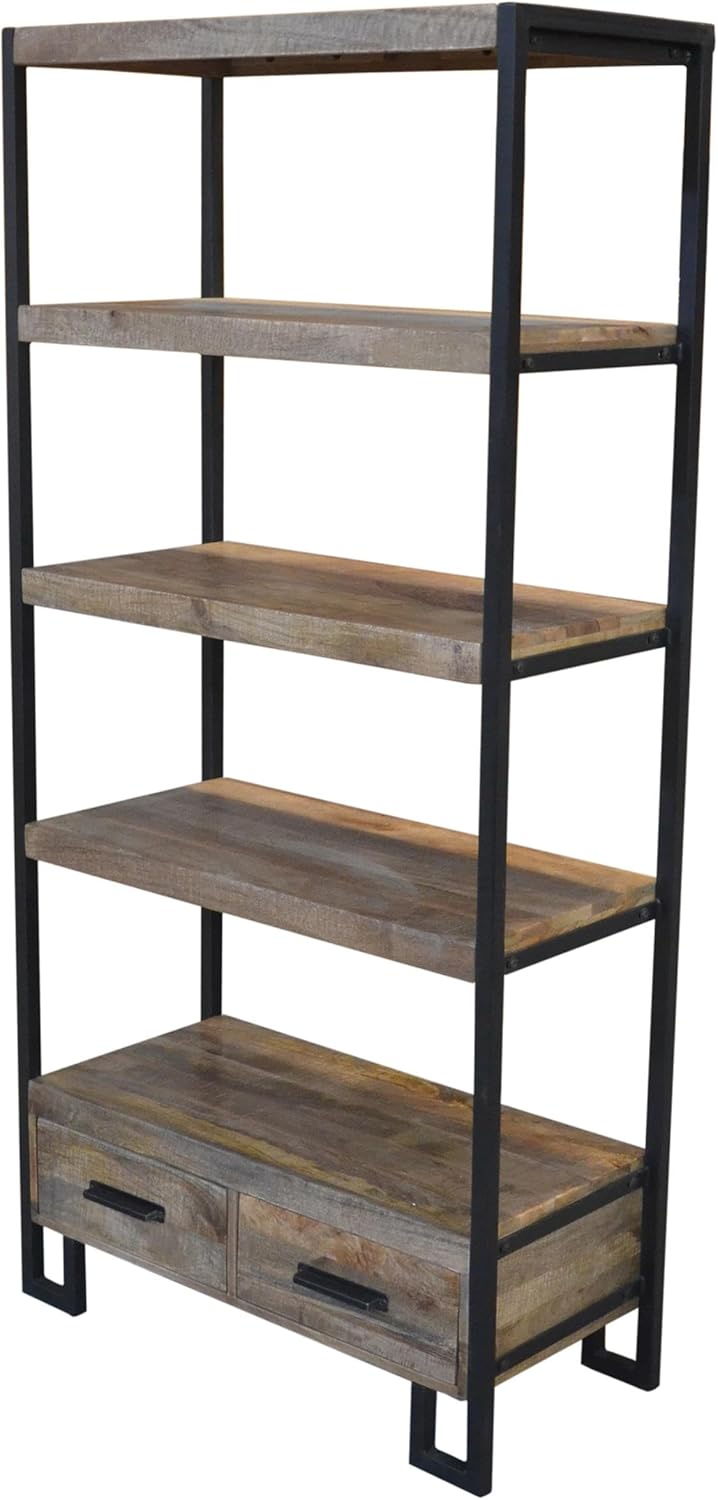 Moti Anaheim Katy 2-Drawer Bookcase in Modern Brown Finish on Solid Wood