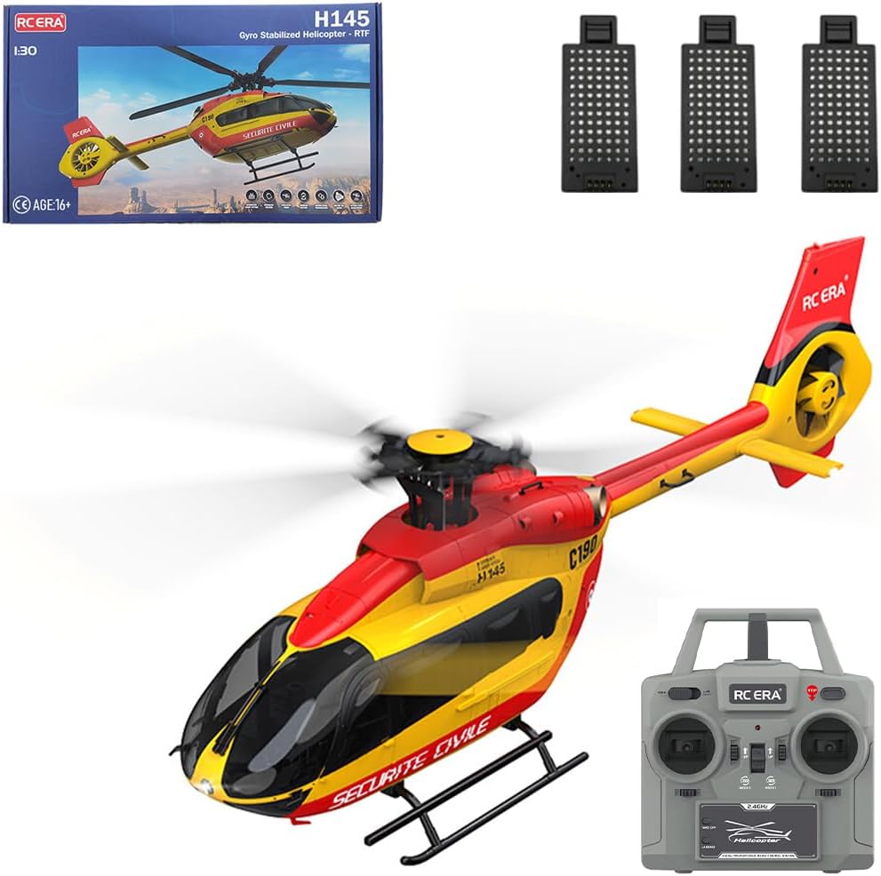 RC Helicopter for Adults, 6-Channel Single-Rotor RC Helicopter with Dual Brushless Motors & 6-Axis Gyro, Optical Flow Altitude Hold Hobby RC Helicopter, Model C190 H145