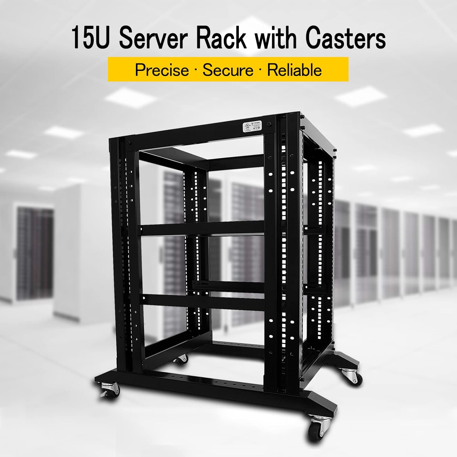 Raising Electronics Server Rack Open Frame Rack 4 Post 19 inch Adjustable Server/Audio Rack Cold Rolled Steel(15U