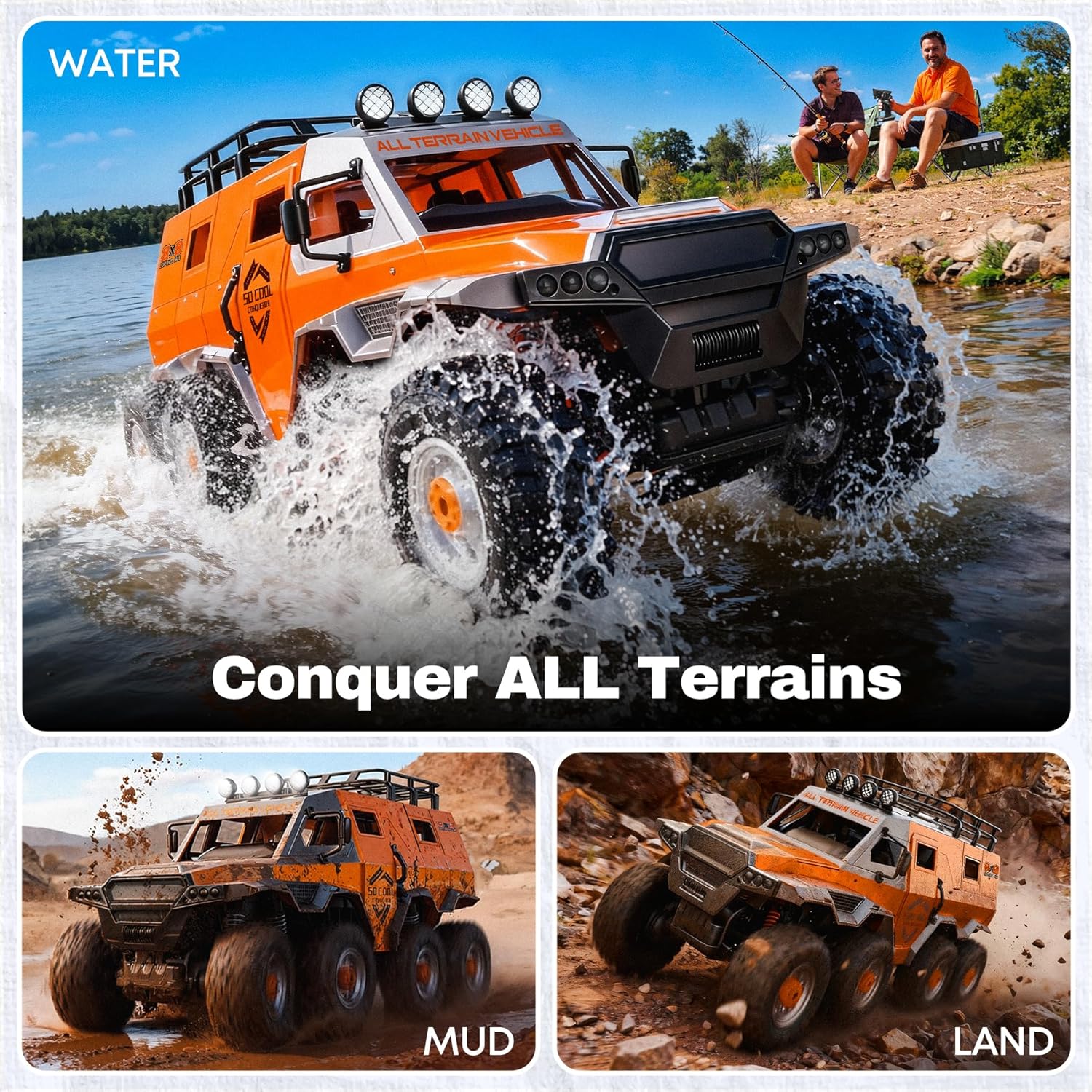 Amphibious Remote Control Car, 1:10 Large 8x8 Monster Truck for Adults Boys, All Terrains Off Road Waterproof RC Truck Toy Gift