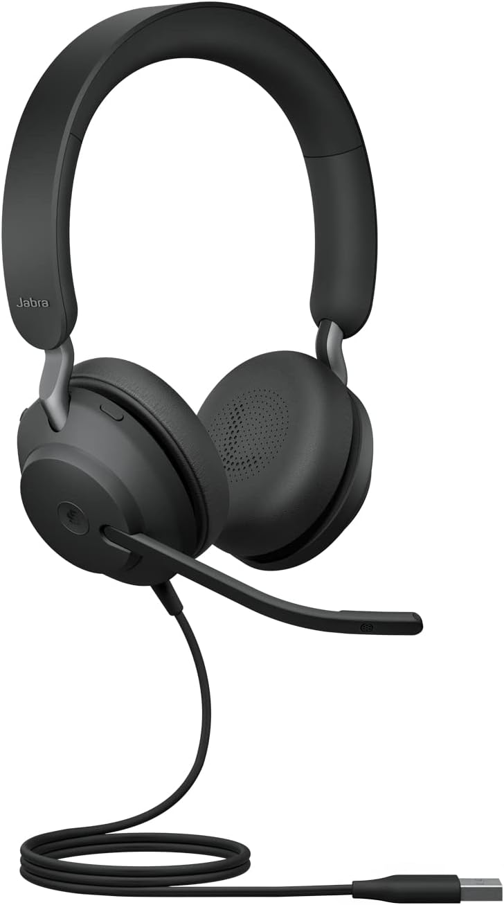 Jabra Evolve2 40 PC Headset - Noise Cancelling Microsoft Teams Certified Stereo Headphones with 3-Microphone Call Technology - USB-A Cable - Black
