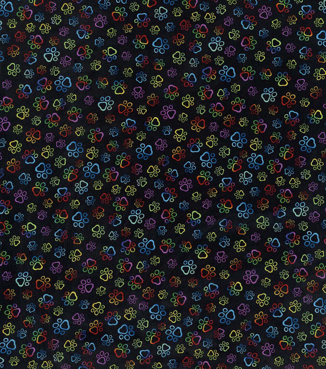 Hi Fashion Multicolor Outlined Paw Prints Novelty Cotton Fabric