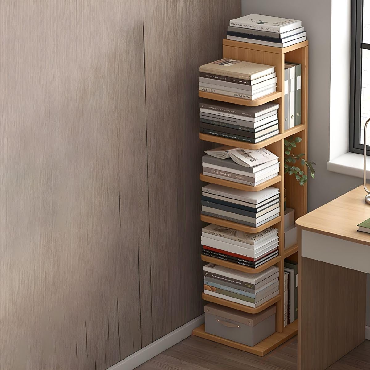 KWOKING Contemporary Bookshelf Engineered Wood Bookcase for Study Room Invisible Bookshelf Floor-to-Ceiling Multi-Layer Shelf Storage Rack Vertical Side Bookcase Wood 13.8