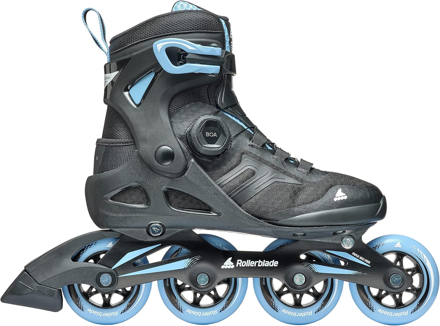 Rollerblade Macroblade 84 BOA Women's, Adult Fitness Inline Skate, Black & Powder Blue, Performance Inline Skates
