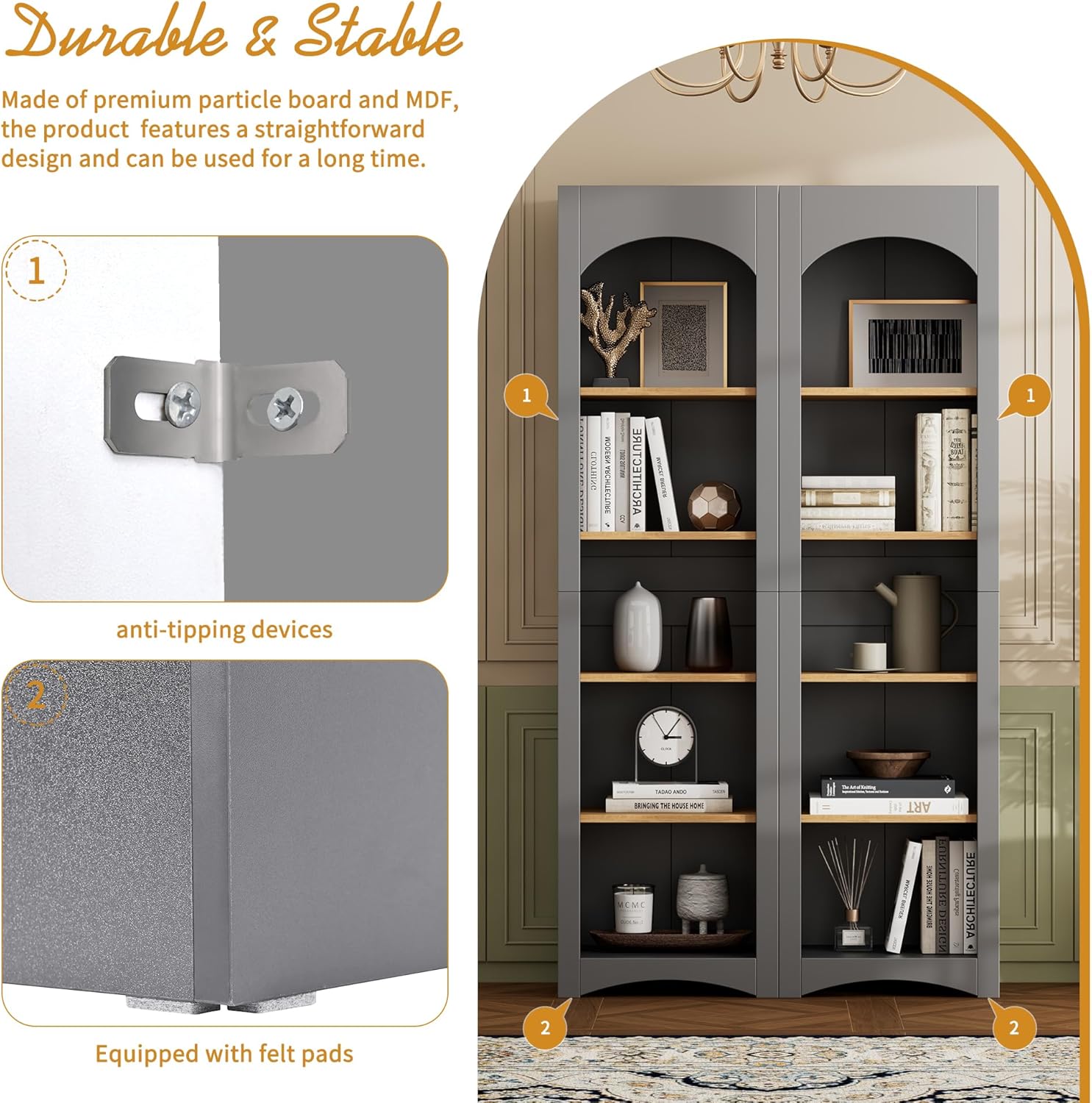 MaiDeHaoo 5 Tier Bookshelves Set Tall Bookcases with Adjustable Shelves Kitchen Pantry Cabinet 72 Inch Tall - Grey