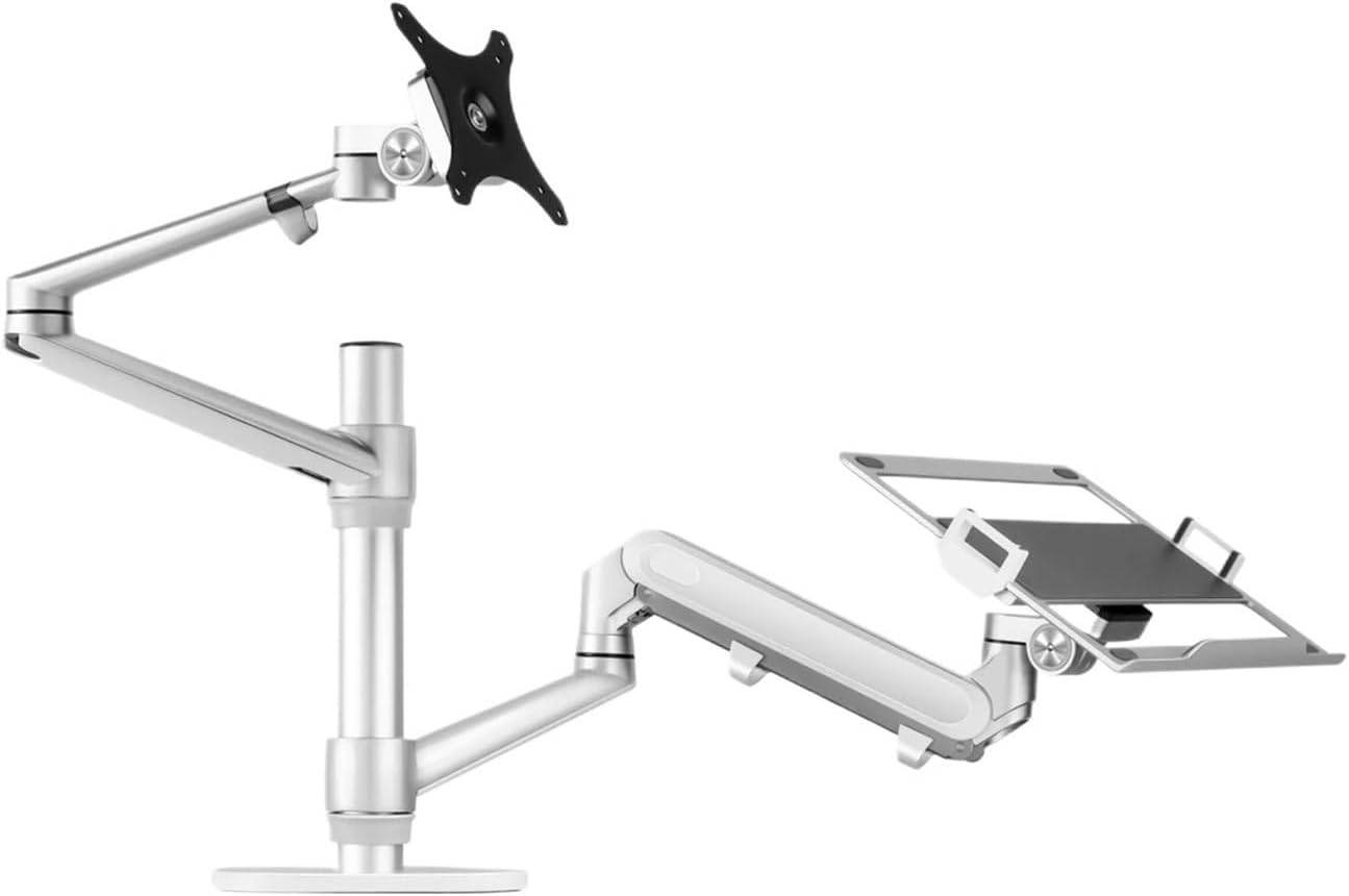 OL-3L PRO Aluminum Height Adjustment Desktop 17-32 Inch Monitor Mounting Gas Spring Arm + 12-17 Inch Laptop Stand Full Movement(OL-3L-PRO-S)