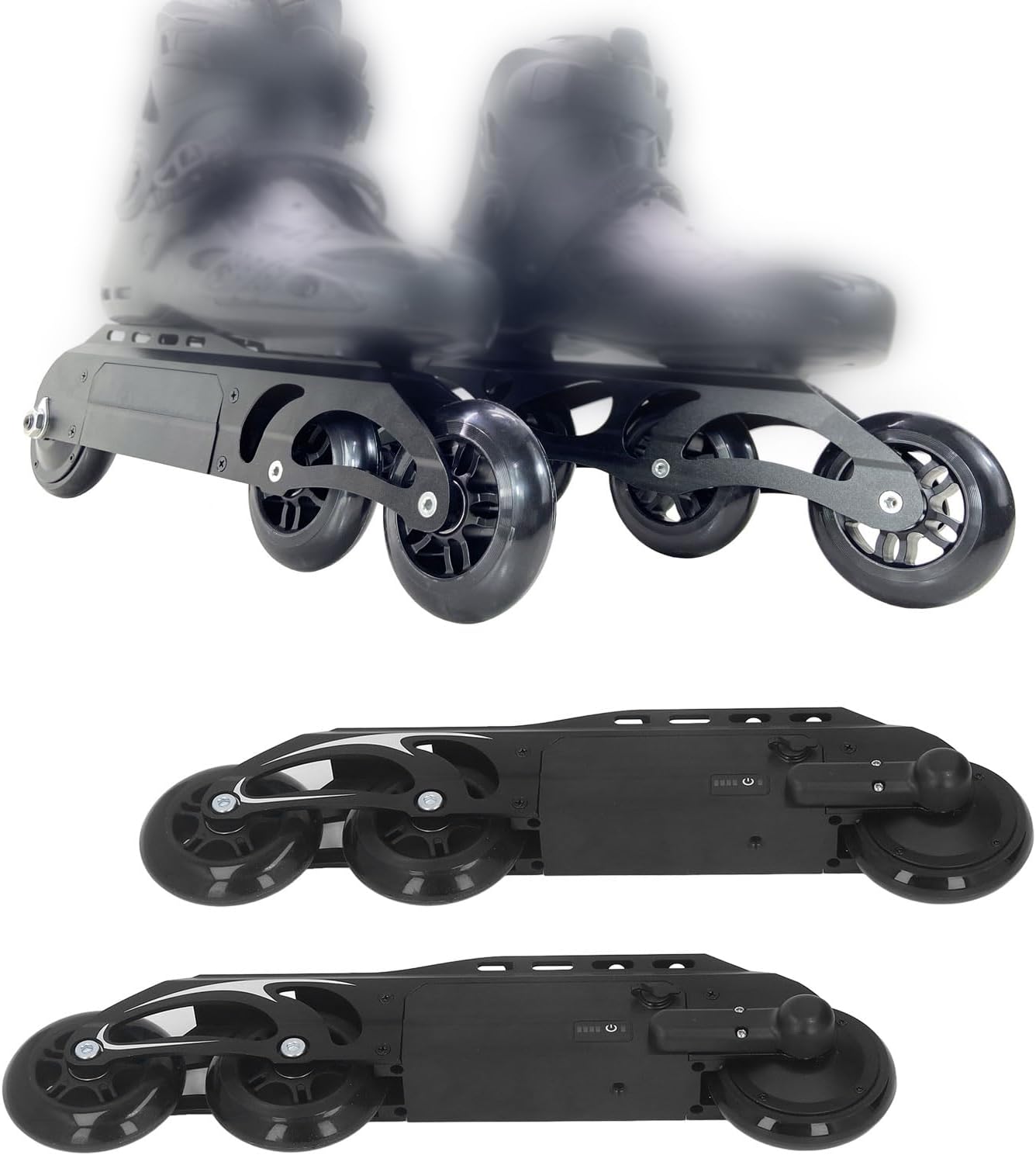 Double Wheel Electric Inline Skates PU Wheels Electric Roller Skates Aluminum Alloy Gliding Easy for Outdoor Park (US Plug 100‑240V)