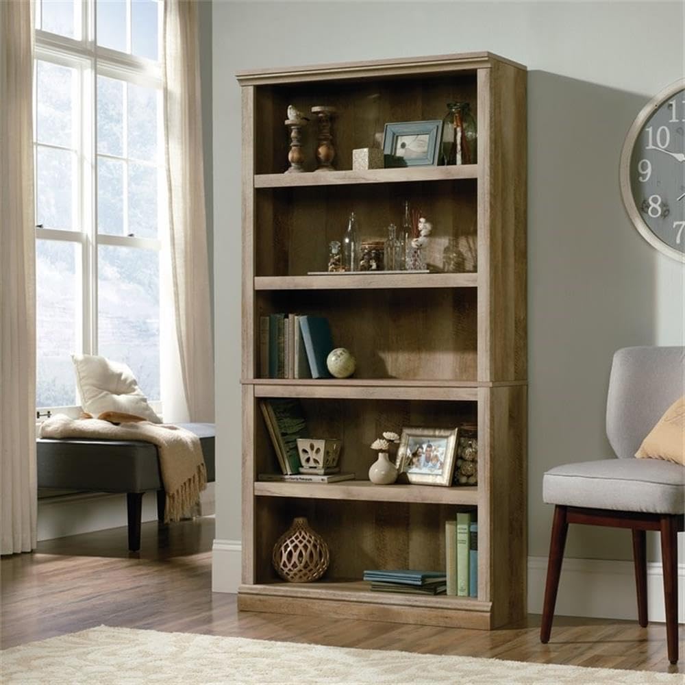 Home Square 2 Piece Wood Bookcase Set with 5 Shelf in Lintel Oak