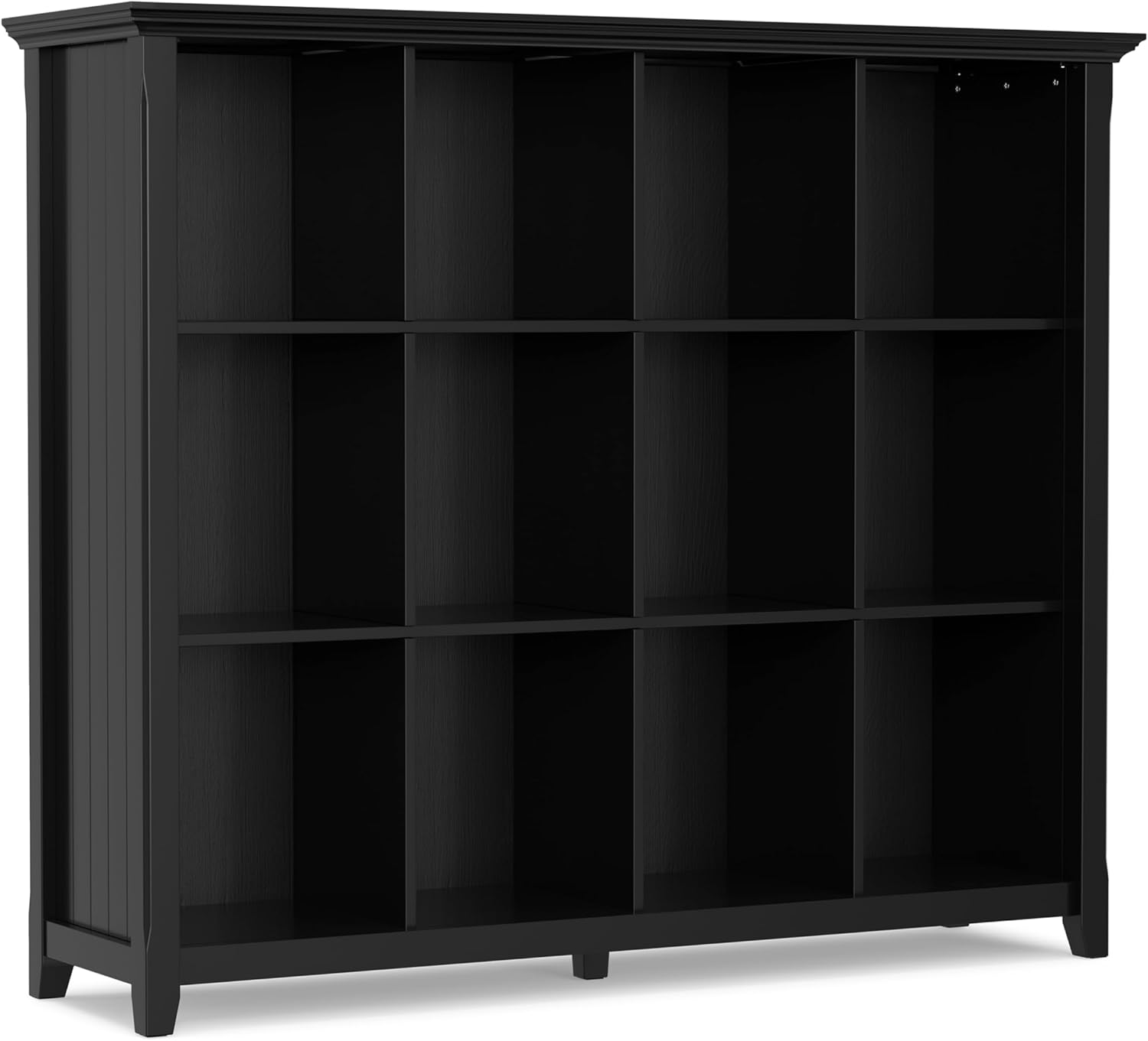 SIMPLIHOME Acadian Bookcase - 57 inch Tall 12-Cube Solid Wood Storage Display Unit in Black, Transitional Cube Organizer for Living Room, Study Room or Office with Fixed Shelves and Tapered Legs