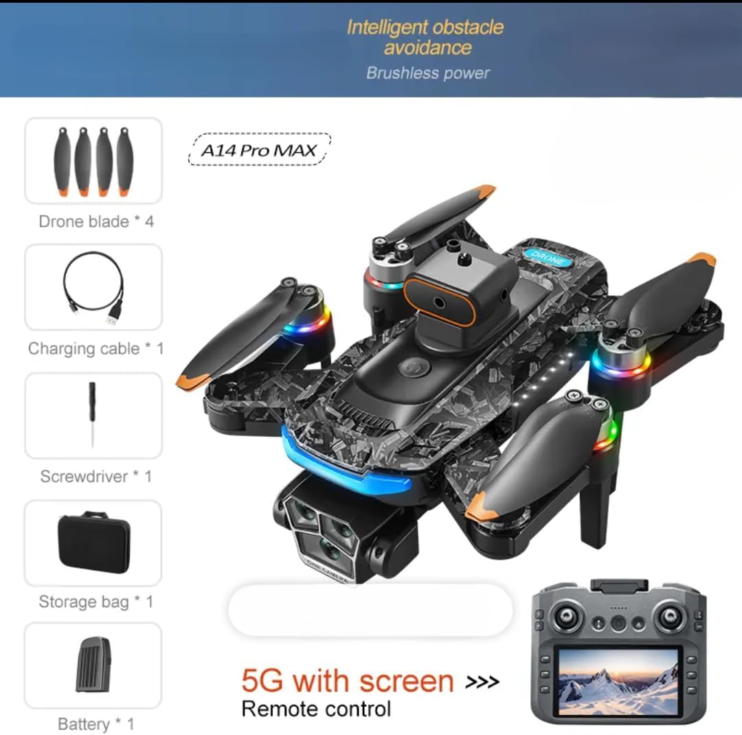 GPS Drone with 4k Camera for Adults,6 Axis gyro, 4.5” LCD Screen Controller,2 Batteries 60 Min Flight, Brushless Motor, SD Card Included, 5G FPV Quadcopter with GPS Auto Return, Follow me, under 250 Grams,professional drone A14 pro max by cratation.