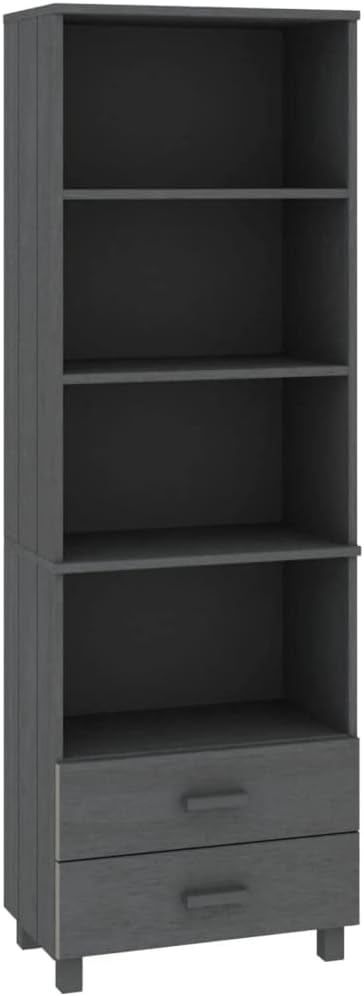 Canditree 4-Tier Tall Bookcase with 2 Drawers, Wooden Open Bookshelves Tall Storage Cabinet for Home Office Living Room (Dark Gray)