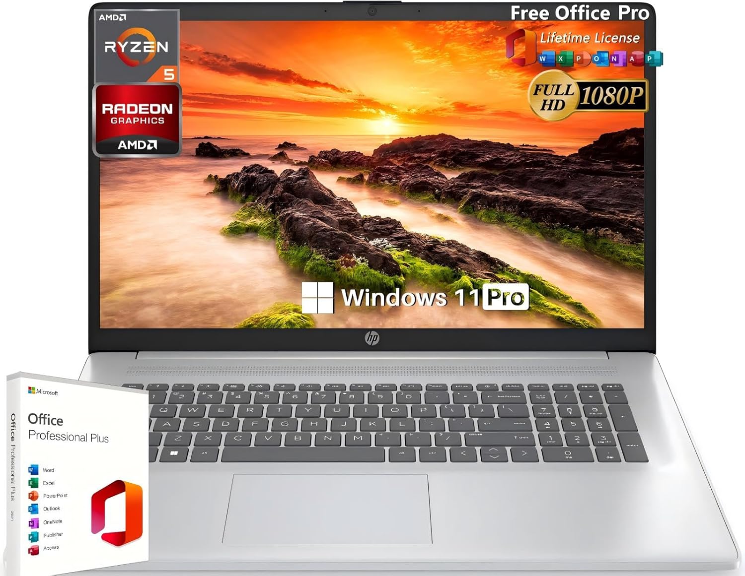 HP 17 Laptop Computer, with Office Lifetime License, 17.3