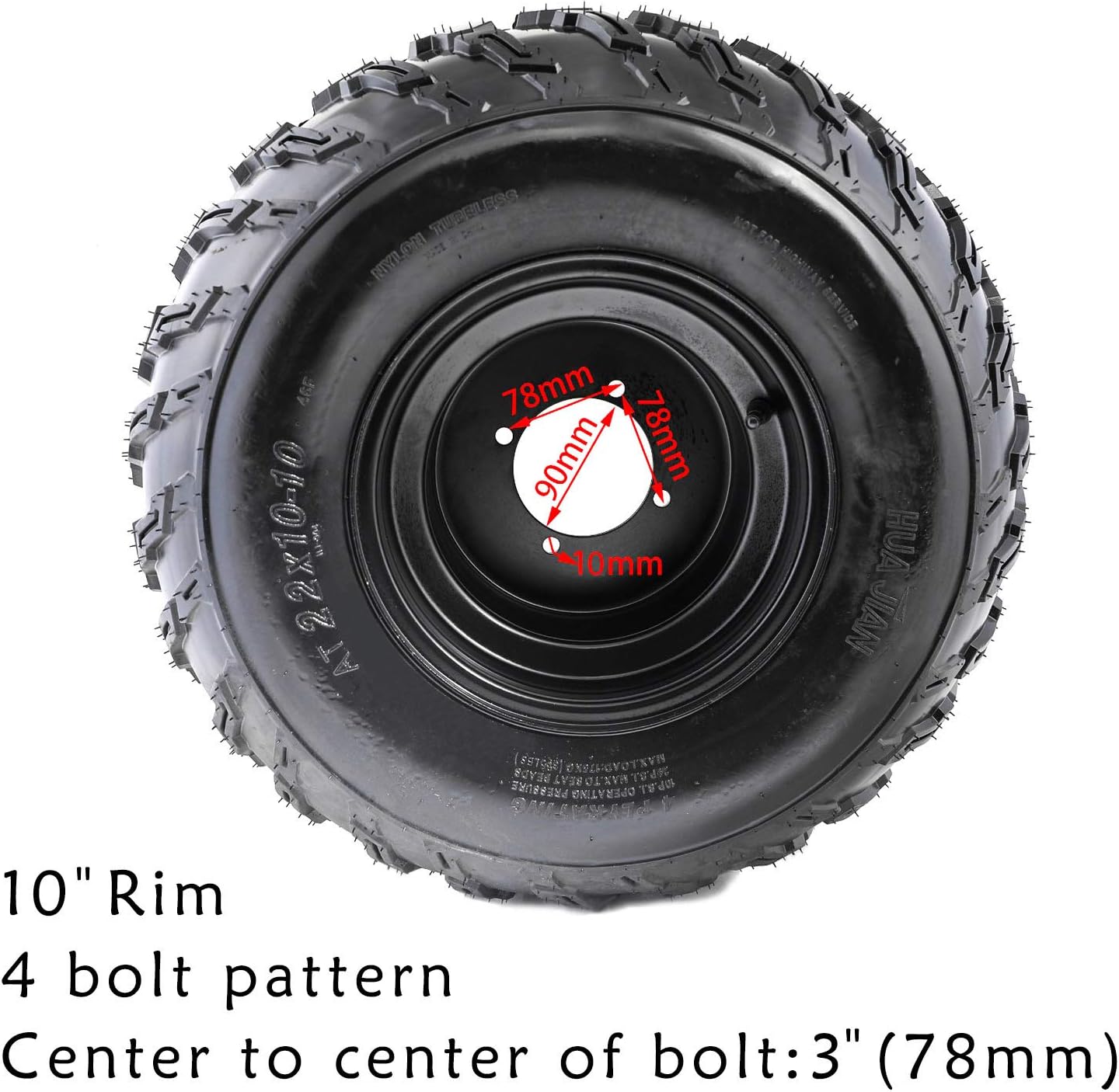 Set of 4 ATV Tires 22x10-10 Wheels with Rims | Tubeless tire for Go Kart UTV Quad Bike