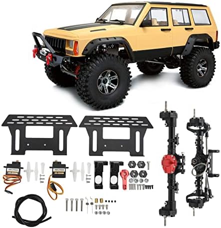 HEEPDD RC Vehicle Front Rear Axles Kit, Front Rear CNC Differential Locking Portal Axles Set for Axial SCX10 I II III 90046 90047 1/10 RC Car (Black)