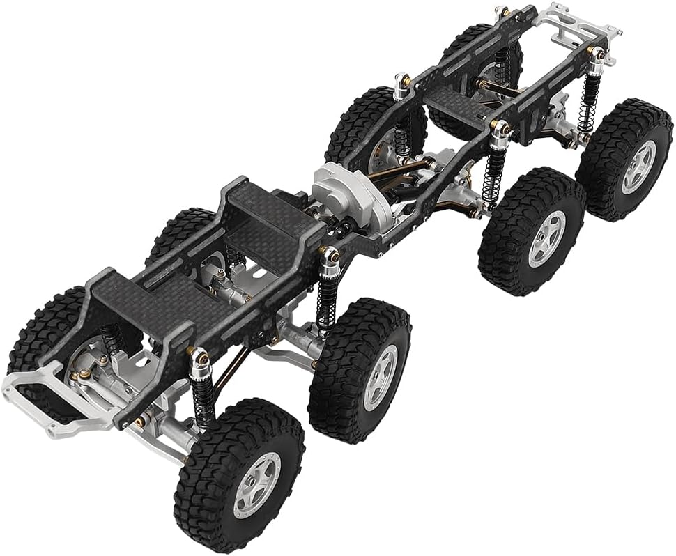 Upgraded 6x6 8×8 Carbon Fiber Chassis Car Frame with Metal Axles Wheel Rims Low Center Gravity Chassis Refit Kit for RC Axial SCX24 (8x8 Silver)