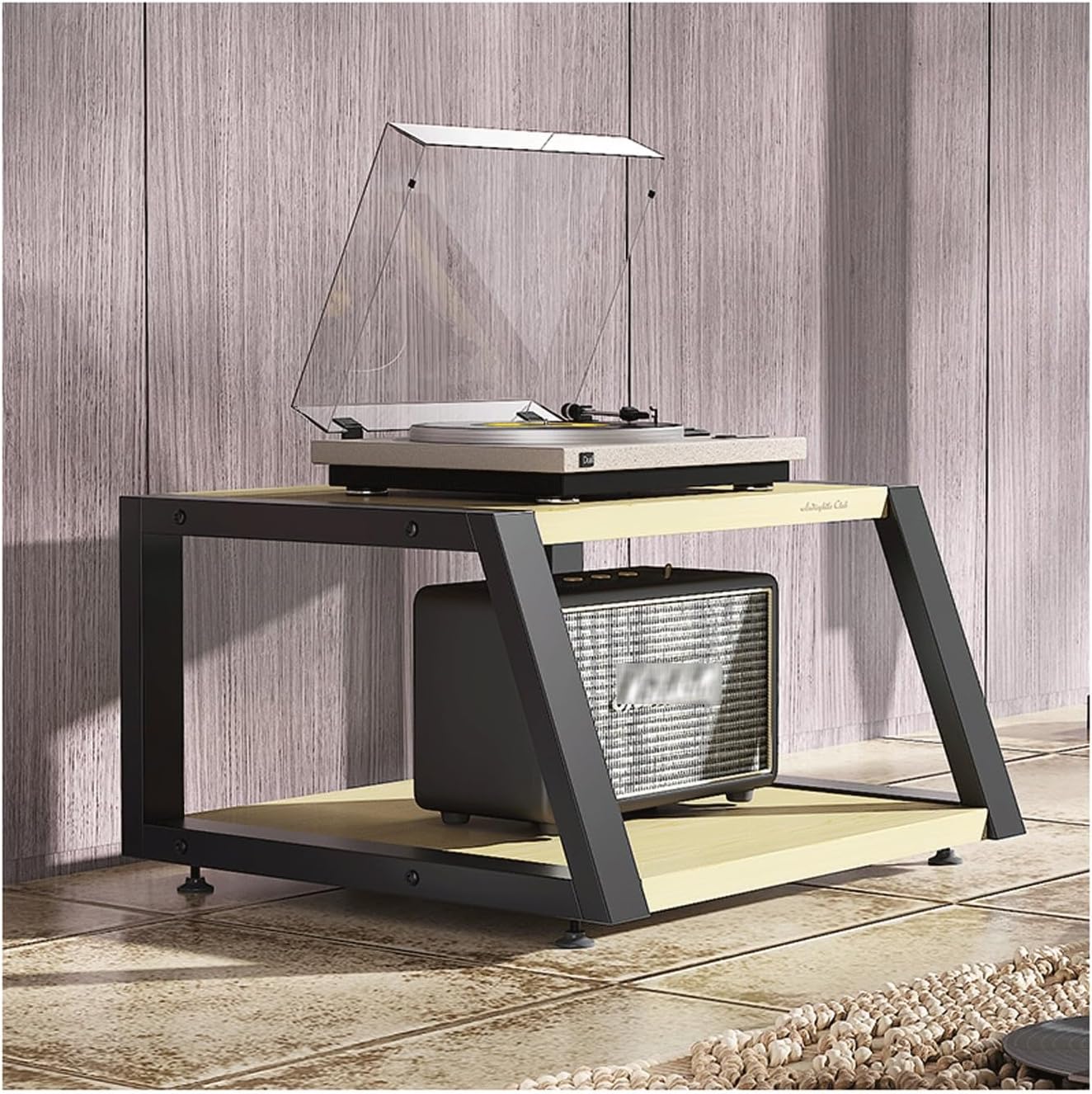 XMFBSY Medios HiFi Record Player Stand 2/3/4 Tier AV Media Stand Corner Wooden Shelves Stereo Audio Tower Rack Game Console Shelf for Turntable Printer Organizer(Natural