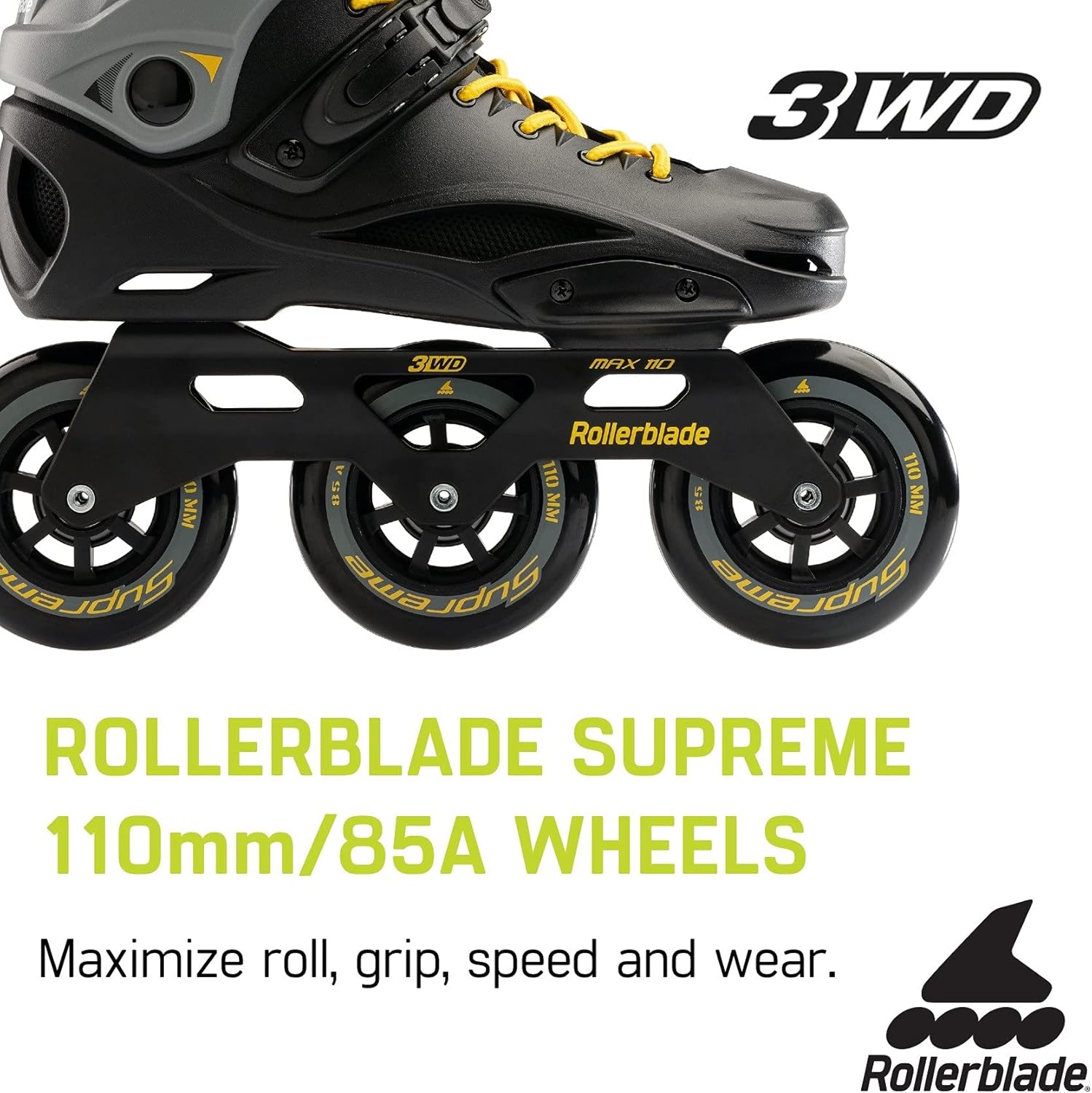 Rollerblade RB 110 Unisex Adult Fitness Inline Skate, Black/Saffron Yellow, Urban Performance Inline Skates