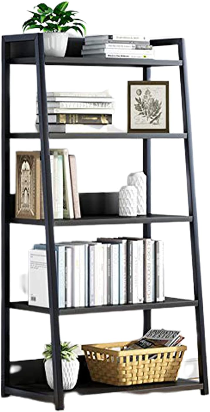 HB1 Multi -Tier Open Ladder Shelf Bookshelf Steel and Wood Display Stand Simple Large Capacity and Stable Standing Bookcase for Home and Office