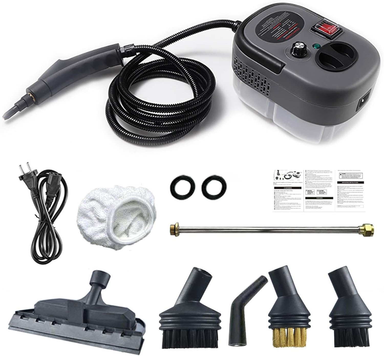 2500W Portable Handheld Steam Cleaner, Multi-Function Nozzle/6-Speed Adjustment, for stain removing kitchen bathroom tiles range hood car windows,B-Grey