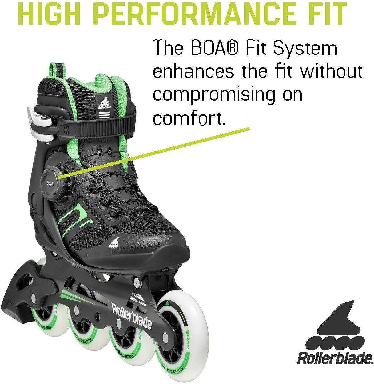 Rollerblade Macroblade 90 BOA Women's Adult Fitness Inline Skate, Black and Mint