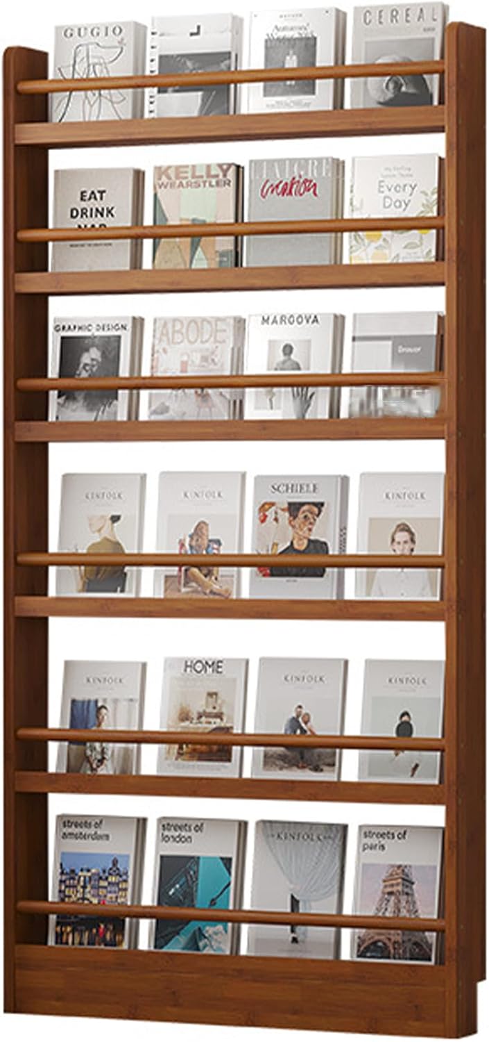 JS Ellie Narrow Bookshelf Behind The Door, Bamboo Multi-Layer Ultra-Thin Bookcase, Large Storage Capacity, Stable Load-Bearing, Suitable for Bedroom, Study, Children's Room, Living Room 6tier 80cm