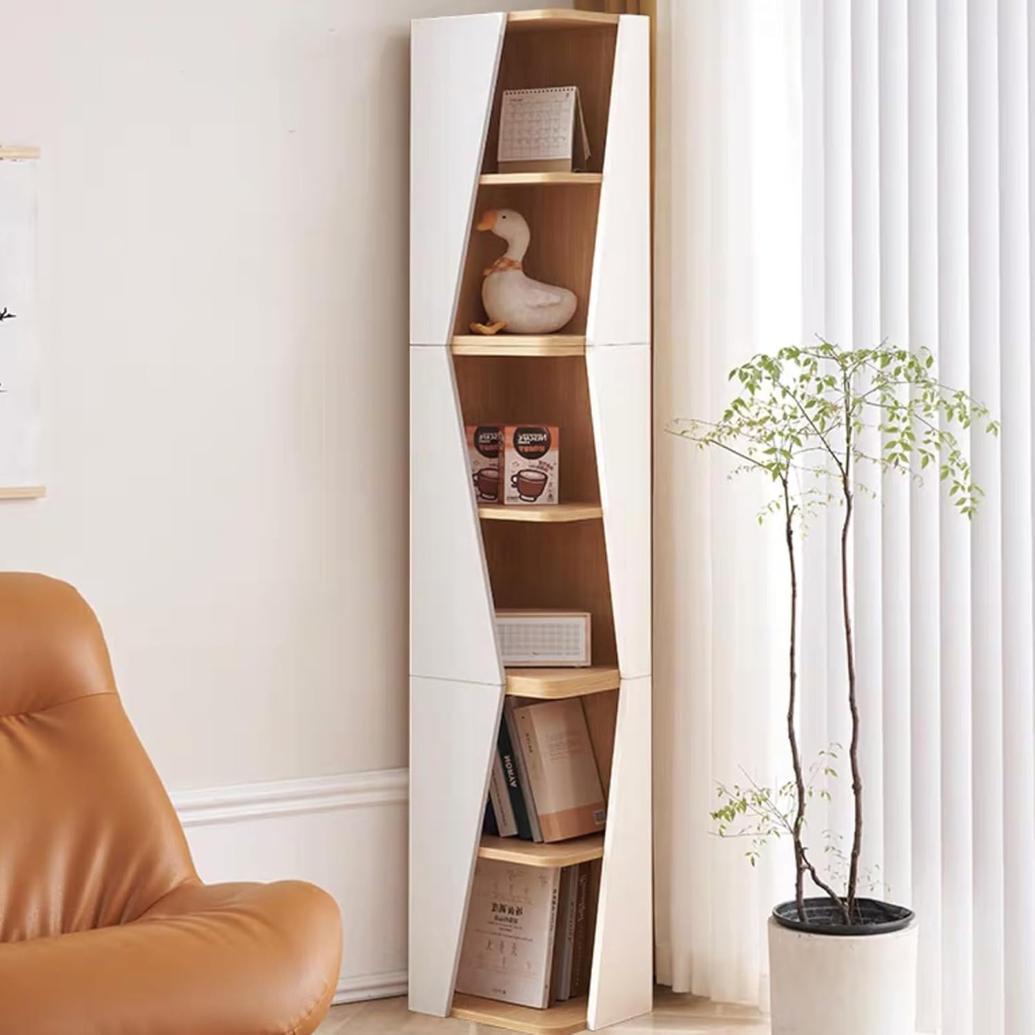 JS Ellie Creative Open Bookshelf, Large-Capacity Solid Wood Combination Bookcase, Suitable for Living Room, Bedroom, and Study B+A+B