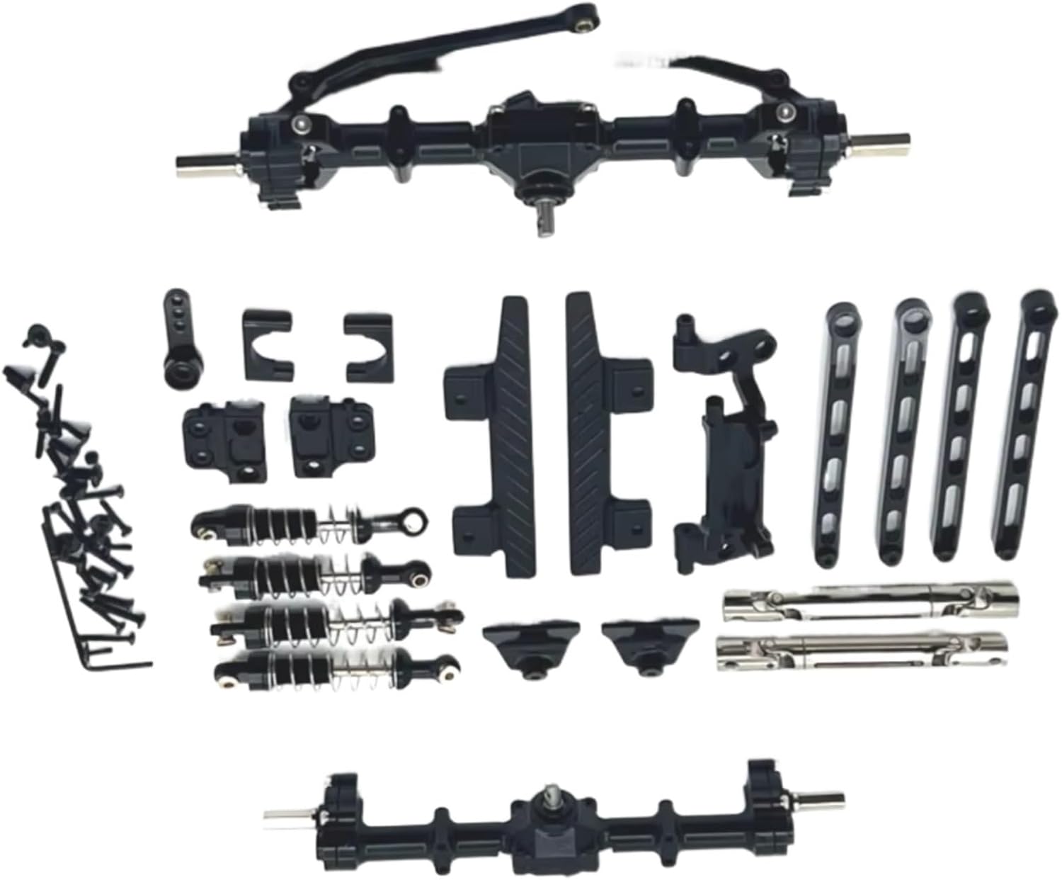 RC Car Accessories for MN82 1/12 Metal Front and Rear Portal Axle for Chassis Link Rod Pull Rod Mount Shock Absorber Side Pedal RC Car Upgrade Parts(Black)