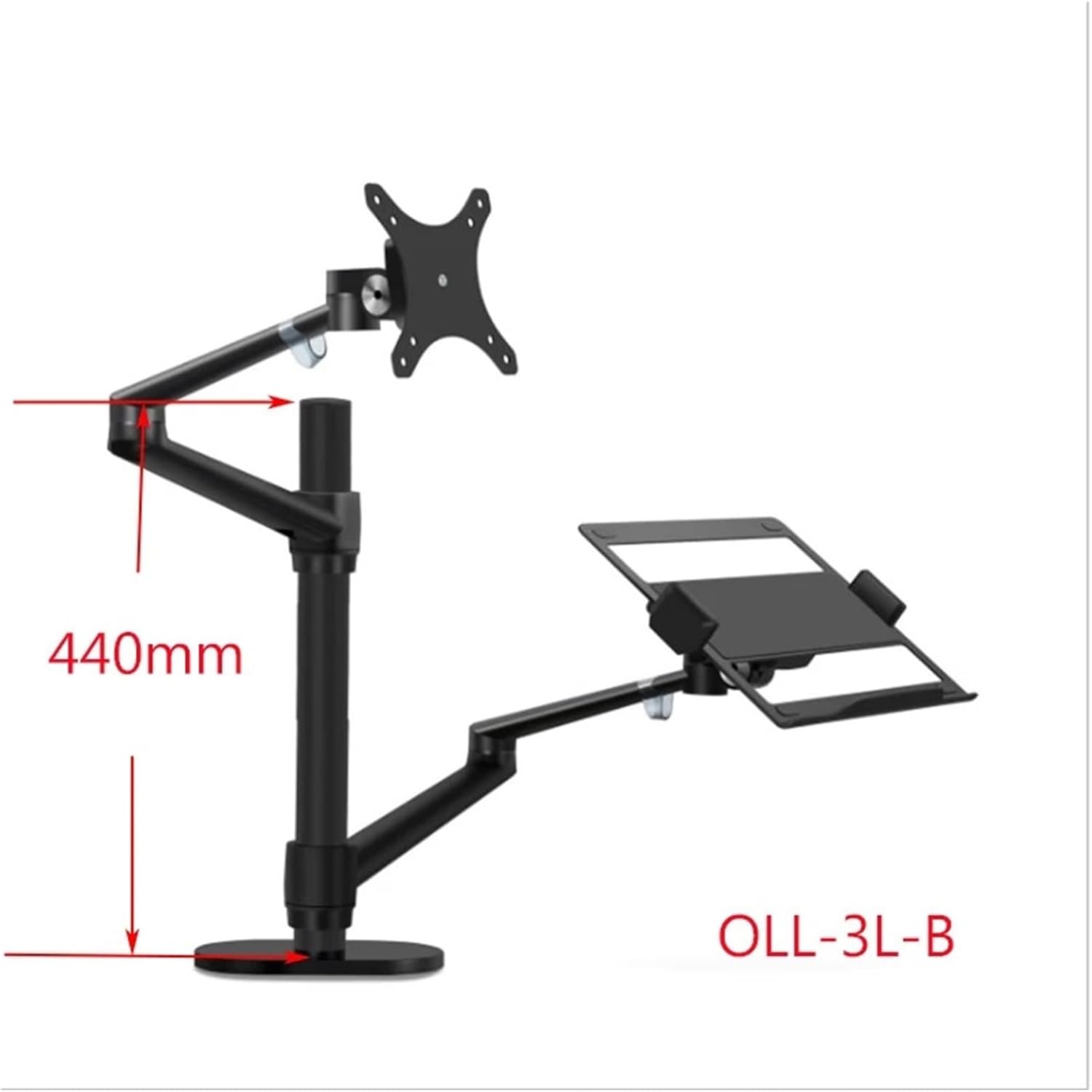 Aluminum Alloy Height Adjustable Desktop Dual Arm 17-32 Inch Monitor Stand + 12-17 Inch Laptop Stand Full Motion Mounting Arm(OLL-3L-B)