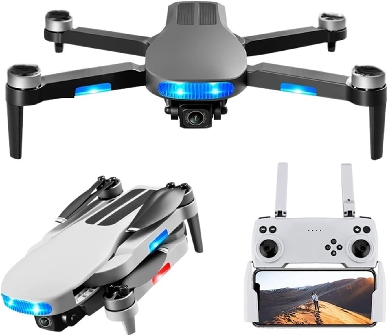 Drone GPS 8K Dual Camera 5G WiFi FPV Optical Flow Brushless Motor Folding Quadcopter RC Distance 800M (Color : White Dual8K Bag 3B Size : 1)