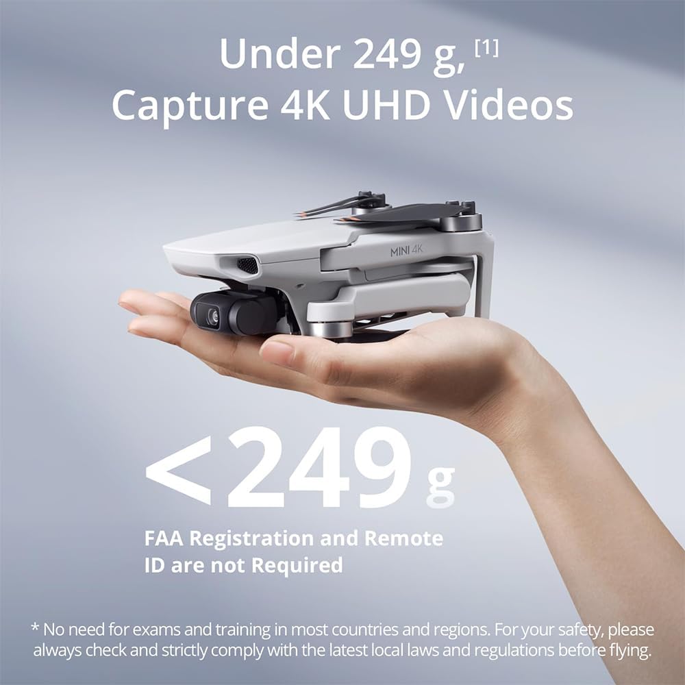 DJI Mini 4K Camera Drone Combo with Camera for Adults, Under 249 g, 3-Axis Gimbal Stabilization, 10km Video Transmission, 62-Min Flight With Case and Extra Battery Bundle with Deco Gear Accessories