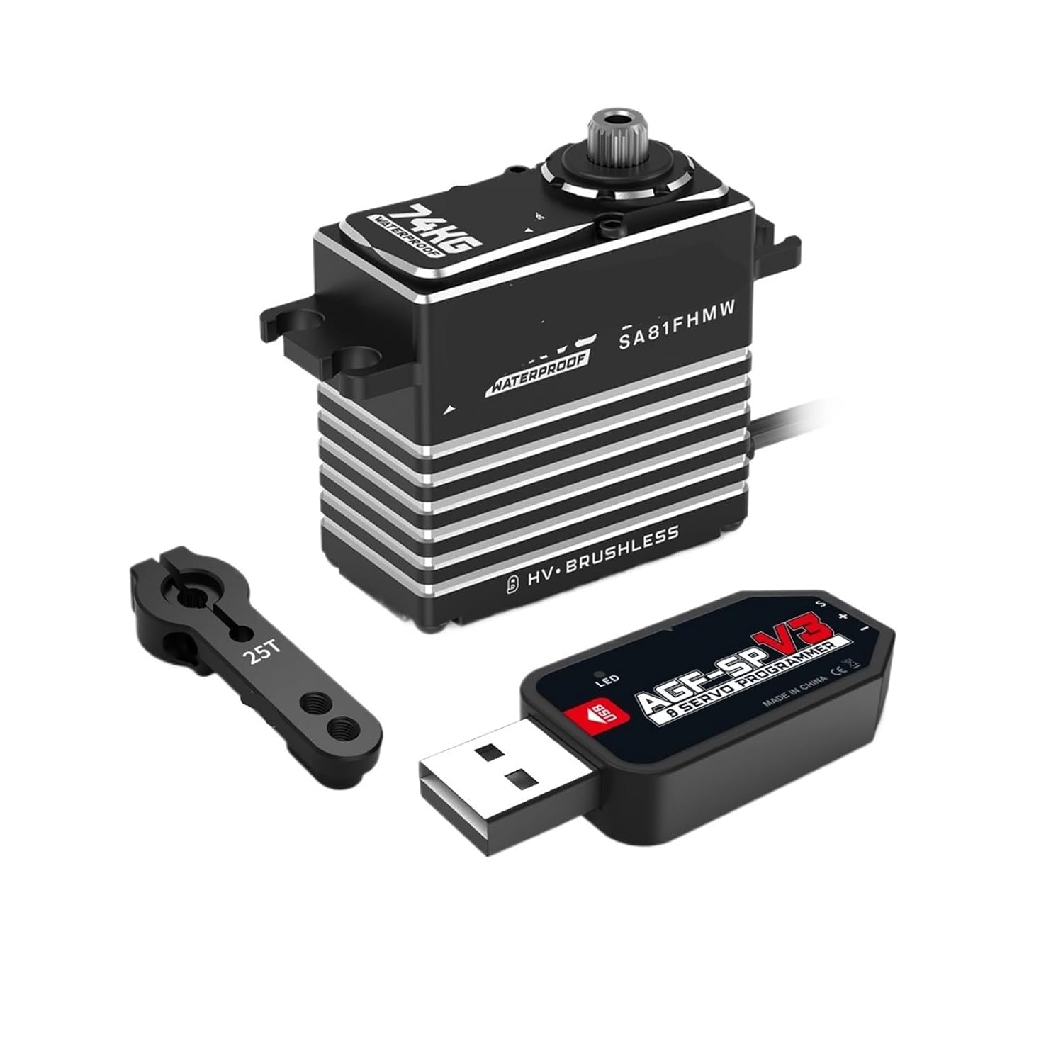 SA81FH HV 0.125Sec 74KG High Torque 4 Pole Brushless Motor IP67 Waterproof Programmable Conventional and Winch RC Servo(Winch Mode Set2)