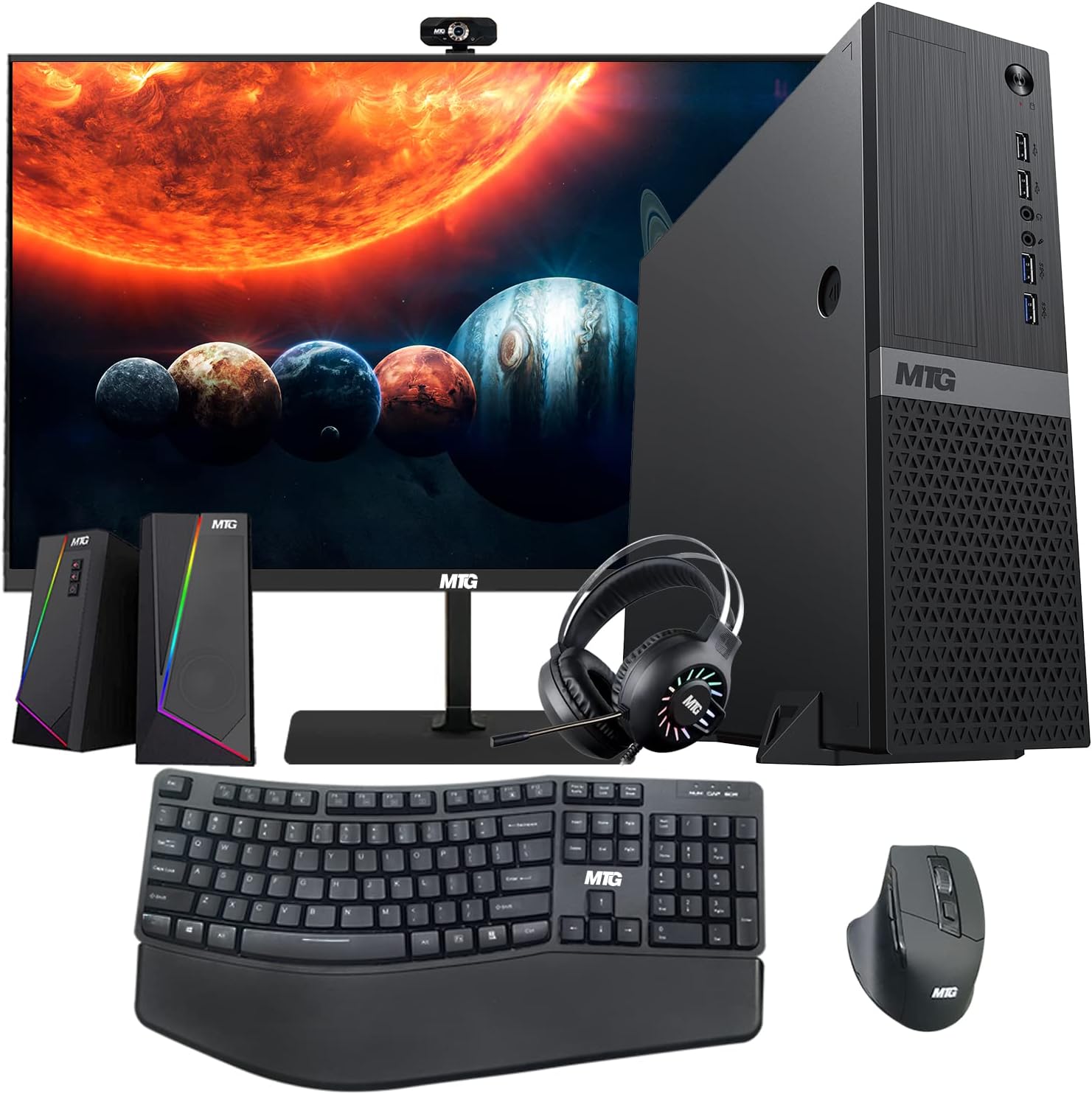Aurora High Performance Desktop Computer Intel i5-12400F 12th Gen, 16GB Ram, 1TB SSD + 4TB HDD, 27 Inch Gaming Monitor 165Hz, Wireless Ergonomic Keyboard Mouse, Headphone, Speaker, Webcam, Win 11