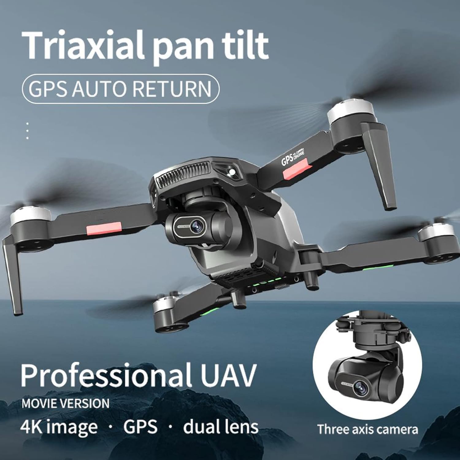 GPS Drone with 4K 3-Axis Gimbal Camera for Adults 1.2 km Distance 75Mins Flight Time Brushless Motor 5GHz FPV Transmission RC Quadcopter GPS Auto Return Home Follow Me