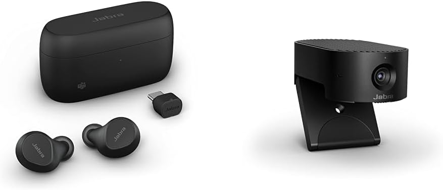 Jabra Evolve2 True Wireless in-Ear Bluetooth Earbuds PanaCast 20 4K Video Conferencing Camera