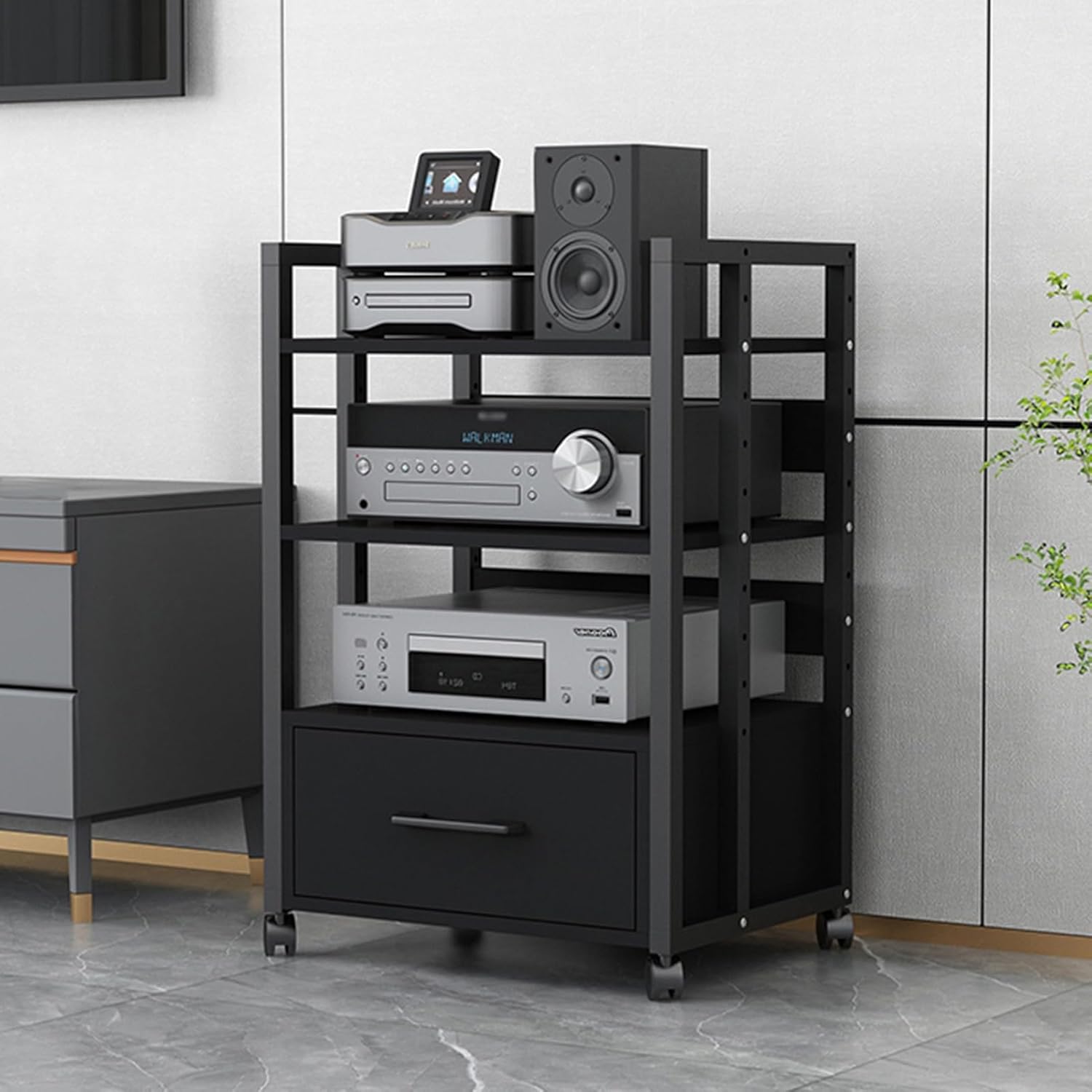 3-Tier AV Media Stand TV Corner Shelf with Storage Drawer