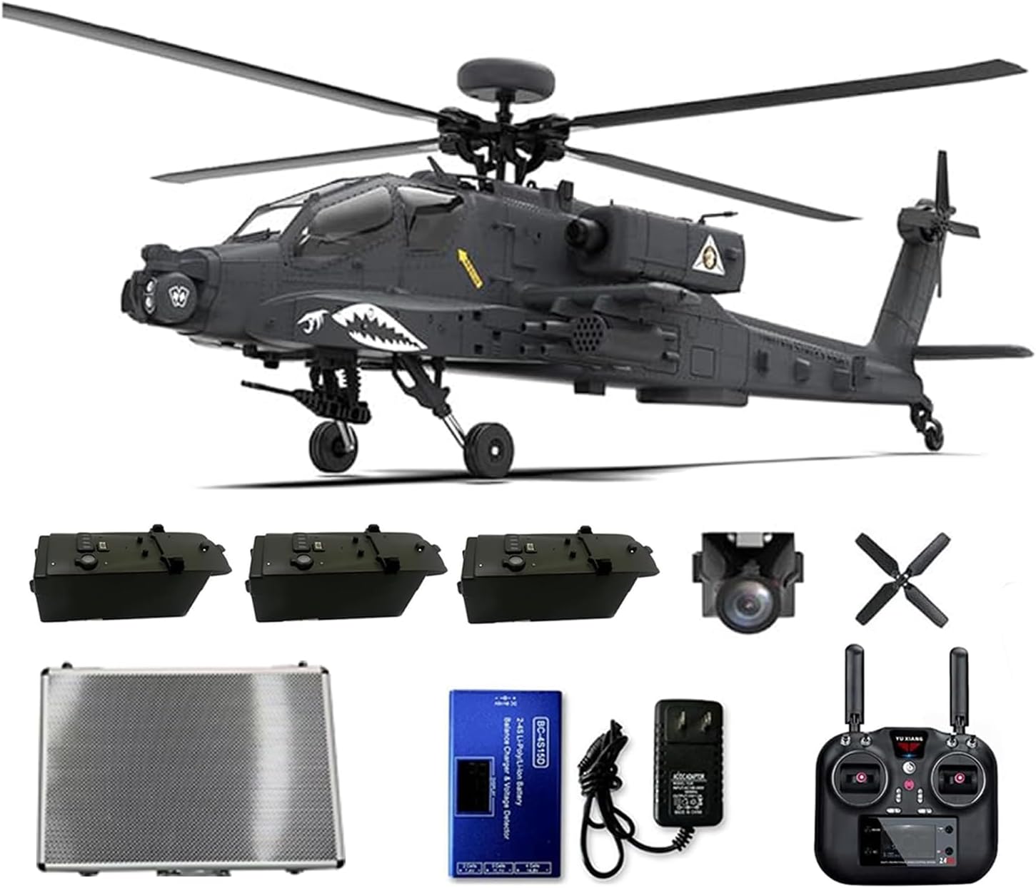 1/32 Scale 2.4G 6CH RC Dual-axis Co-Drive Flybarless 6G/3D Stunt F11-S AH64 Helicopter Model RC Military Helicopter Toy Gift for Adults (RTF GPS Version)