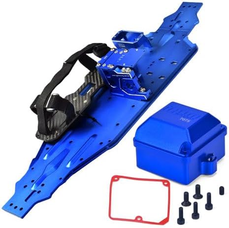 Aluminum 7075-T6 Chassis Plate with Battery Compartment + Radio Box + Motor Base + Servo Mount for Traxxas 1/8 4WD Sledge Monster Truck 95076-4 Upgrades - Blue
