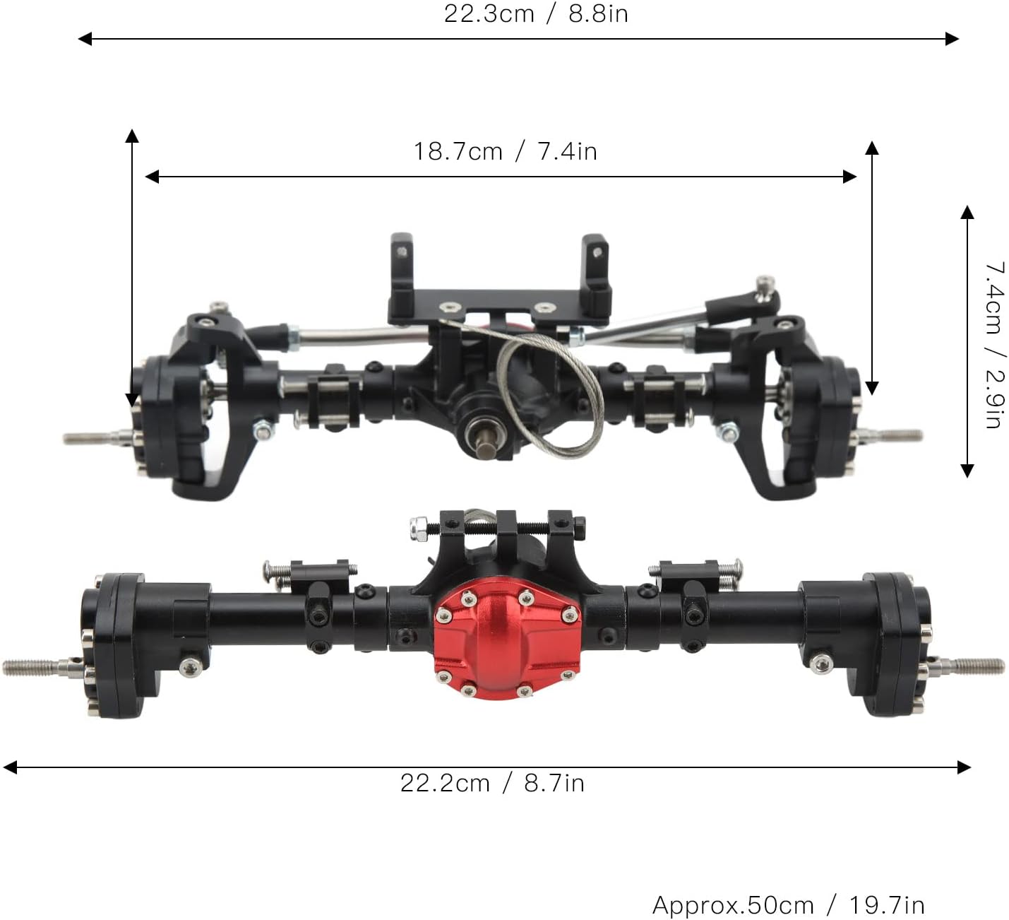 HEEPDD RC Vehicle Front Rear Axles Kit, Front Rear CNC Differential Locking Portal Axles Set for Axial SCX10 I II III 90046 90047 1/10 RC Car (Black)
