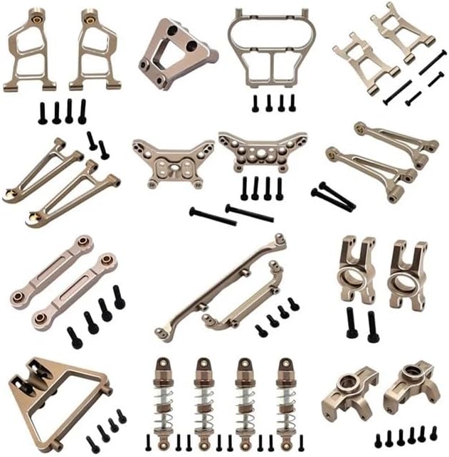 Rc Repairs Spare For Mjx For Hyper Go 14211 Steering Cup Suspension Arm Shock Absorber Body Mount Set RC Car OP Metal Upgrade Parts(Gold)