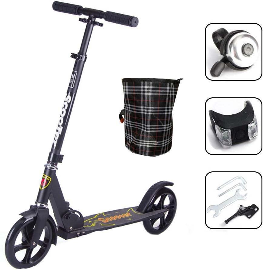 Freestyle Sports Kick Scooter Durable Push Scooter Foldable Lightweight Alloy Deck Foot Brake T-Bar 100kg Max Load for Kids 8 Years and Up Ride Tool, Black