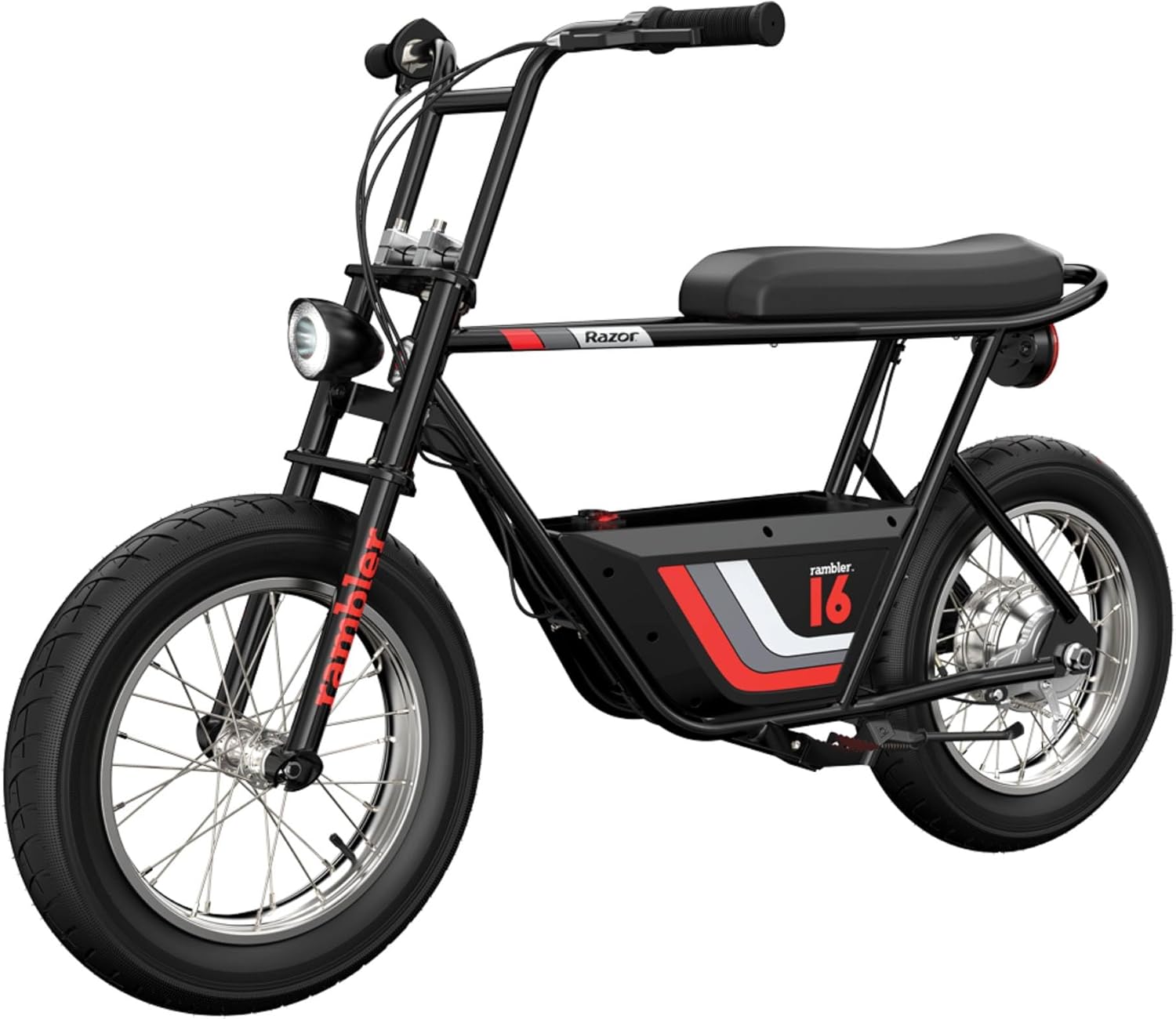 Razor Rambler 16 – 36V Electric Minibike with Retro Style, Up to 15.5 MPH, Up to 11.5 Miles Range & Pocket Mod Petite - 12V Miniature Euro-Style Electric Scooter for Ages 7+