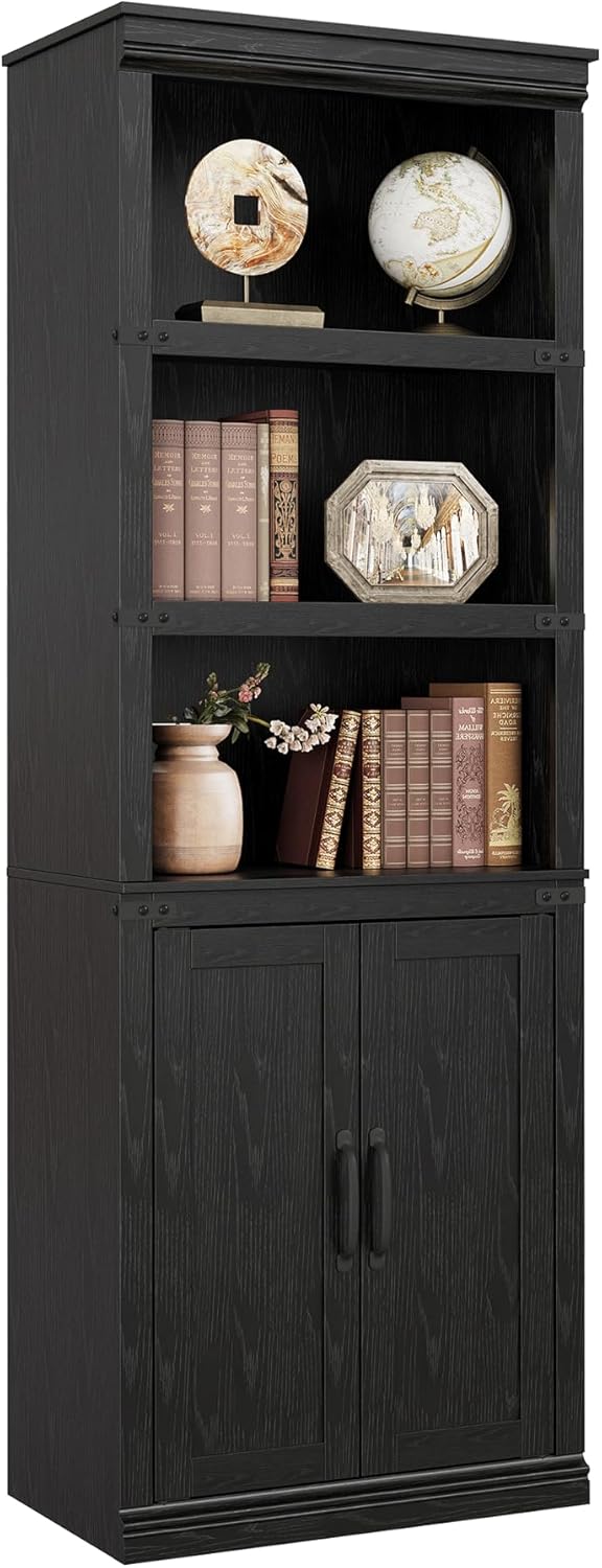 MERXENG 5 Tier Bookshelf with Cabinet & Doors, 68.7