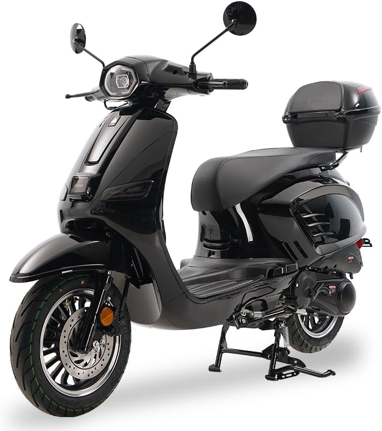 Classic 150 Gas Scooter, 150cc Motor Scooter with Top Case, Black, PMZ150-16