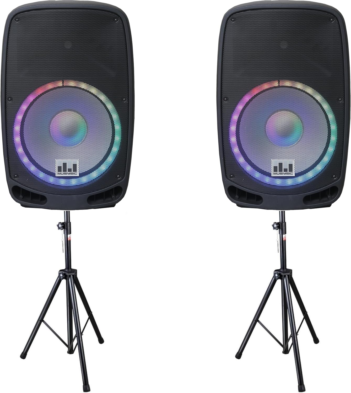 MUSYSIC Professional Bluetooth Speaker Stereo Speaker PMPO Built in Amplifier with Bluetooth/FM/USB/SD 1/4“Inputs PA System 15