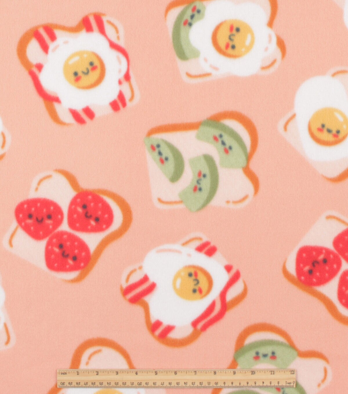 Smiley Breakfast Toast on Pink Blizzard Fleece Fabric