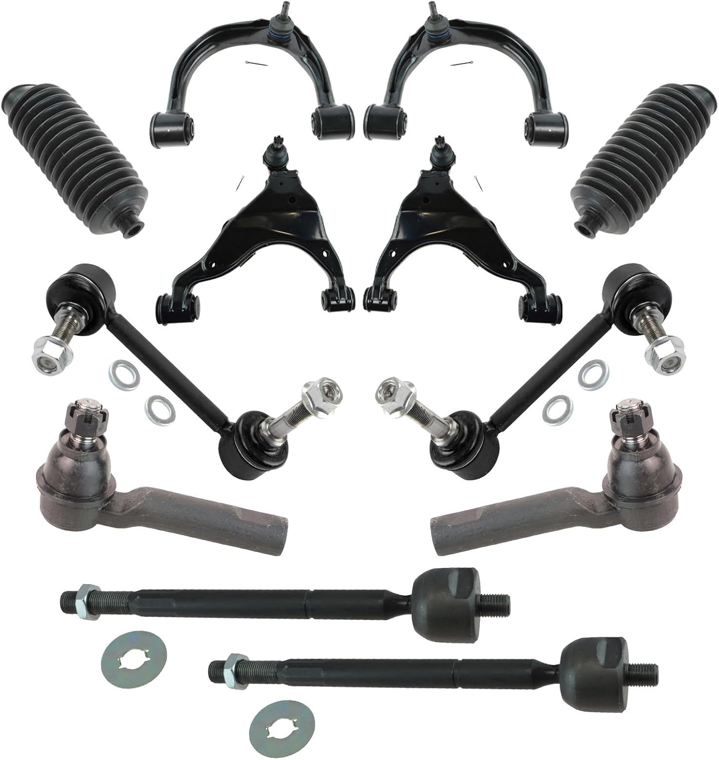 TRQ Front Steering & Suspension Kit Control Arm with Ball Joint Steering Rack & Pinion Bellow Sway Bar Stabilizer Link Tie Rod Compatible with 2005-2015 Toyota Tacoma
