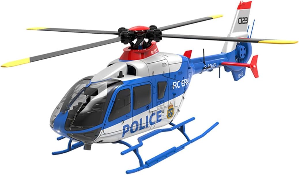 C123 EC135 RC Helicopter for Adults, 1/36 2.4G 6CH Single-Rotor Gyroscopic Flying Aircraft Model with 3D Flip, Inverted Flight, Altitude Hold, One Key Take Off/Landing（Blue White