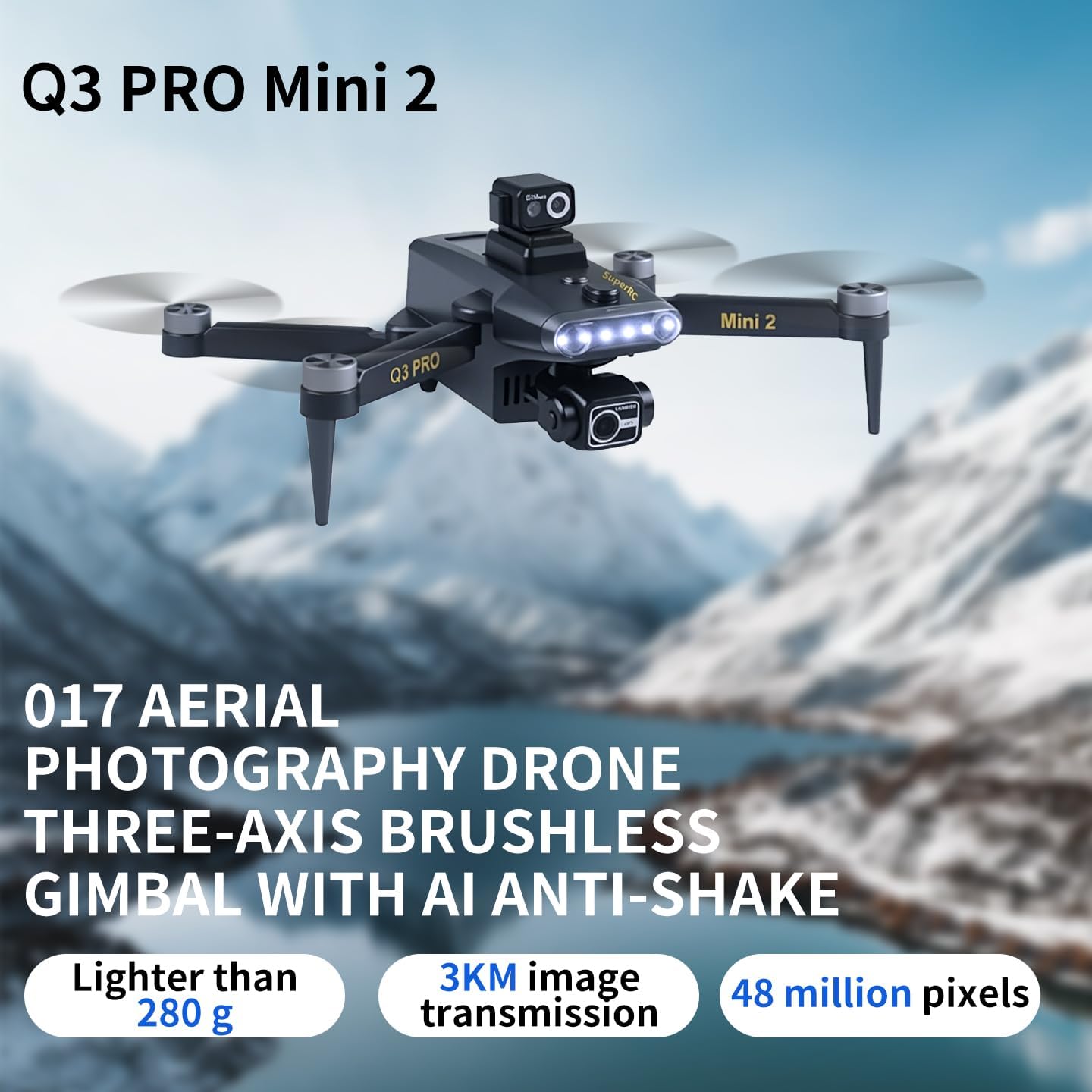 Professional Drones with 4K HD Camera & 3-Axis Gimbal for Adult, Q3 PRO Mini 2 GPS Auto Return FPV Drone with 5.5