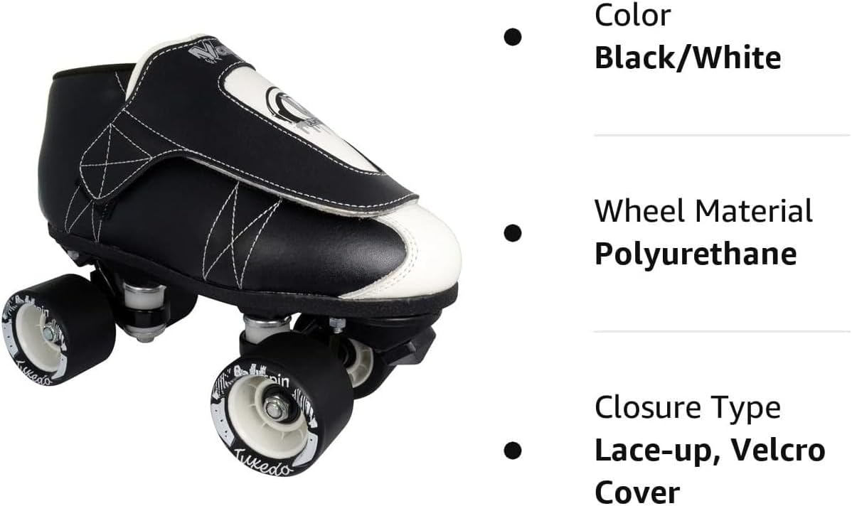 VNLA Junior Tuxedo Jam Skates - Indoor Unisex Roller Skates for Tricks, Jam and Speed Skating