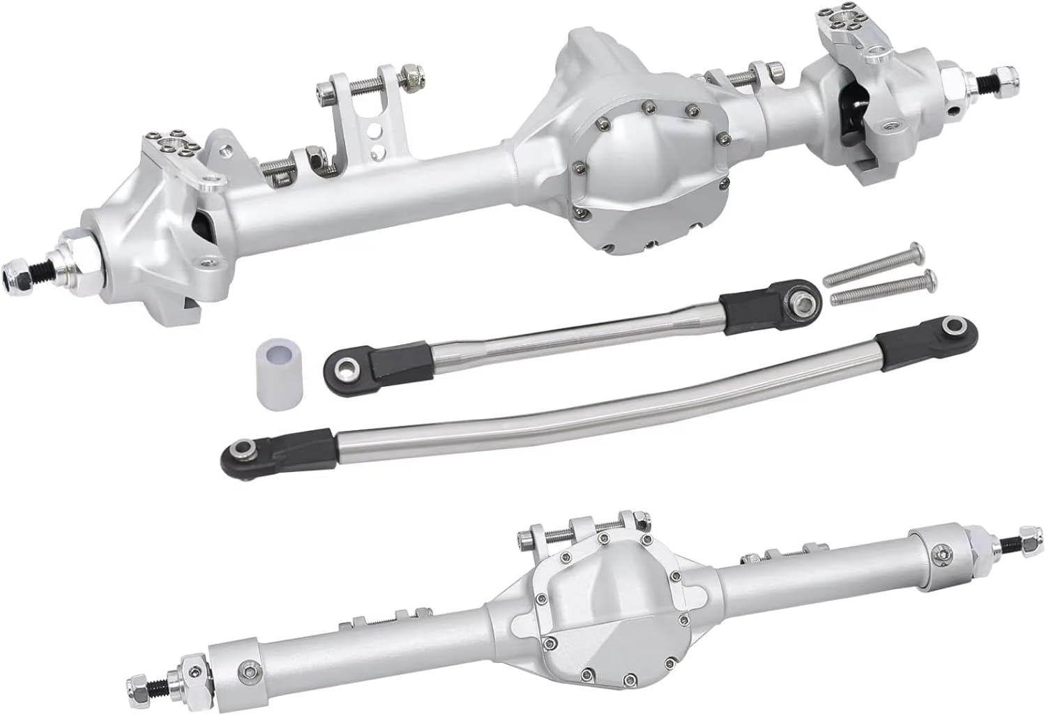 RC Axle Models For Axial For SCX10 II For Vanquish VS4-10 For Rock 1/10 Front Rear Straight Axle Aluminum Construction Offset RC Crawler Truck Part(Silver,1set)